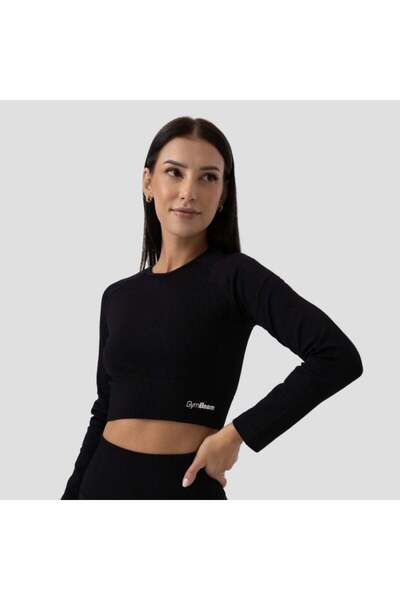 GymBeam Top scurt cu nervuri FLO pentru femei, negru