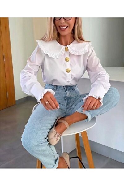 MAXORA SHOP Shirt with gold buttons and round collar