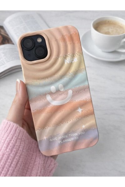 Olinza Shop iPhone 15 Pro Max Compatible Pastel Wave Pattern Smile Silicone Phone Case