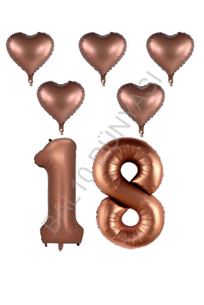 BAL10 DÜNYASI Bal10 Brown Color 18Th Birthday Foil Balloon Celebration Set