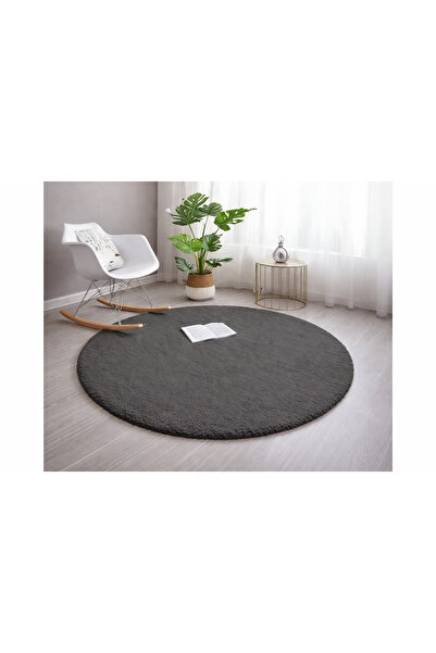 Sarar Yuvarlak Peluş Kaymaz Jel Taban Antrasit Pofuduk Halı Yolluk Kilim