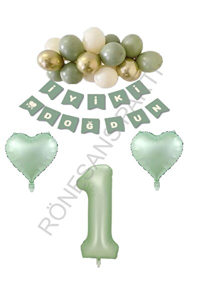 RÖNESANS PARTİ Rönesans Green Color Number Heart Banner Latex Balloon Birthda...