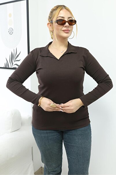Siyezen Plus Size Polo Collar Cotton Lycra Basic Blouse