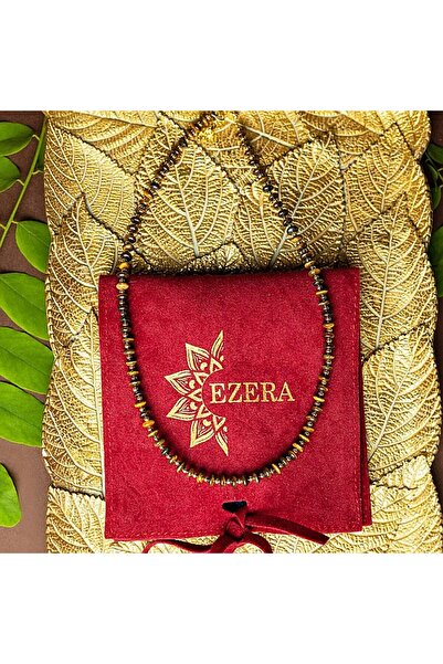 Ezera Colier tip choker cu piatră ochi de tigru, Kamia, placat cu aur de 18K