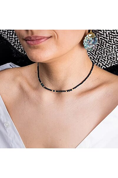 Ezera Colier tip choker Lalit din jad albastru