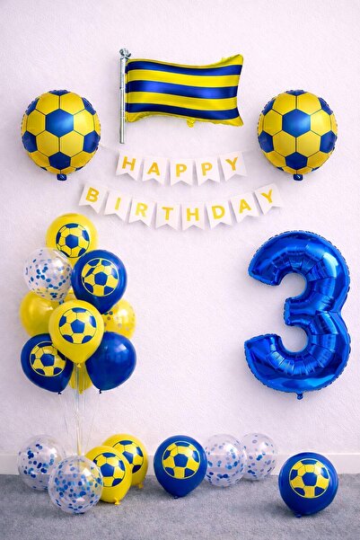 Patladı Gitti Yellow Navy Blue Football Themed 3Rd Birthday Balloon Set