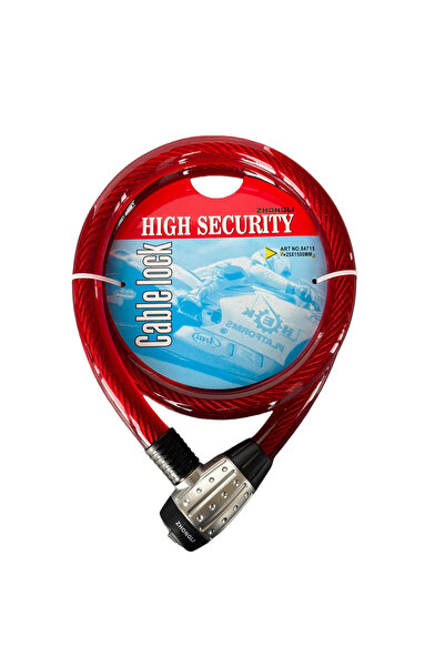 Zhongli Motosiklet Kilidi 1500mm x 25mm Çelik Halat – Kırmızı Güvenlik Kilidi