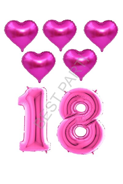 BEST PARTİ Best Fuchsia Color 18Th Birthday Foil Balloon Celebration Set
