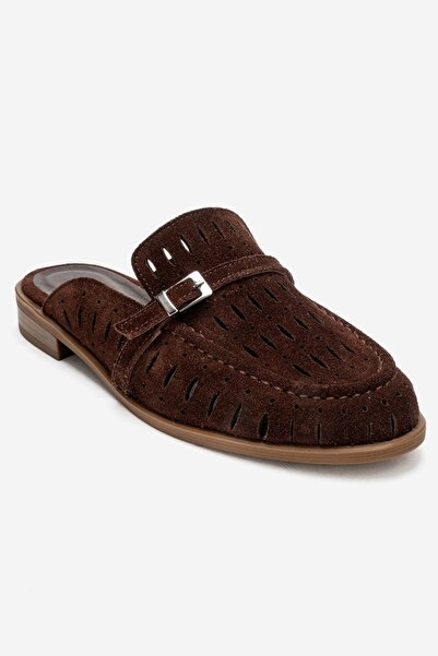 Zeynep Sıradağlı Papuci de damă Florin din piele naturală, piele intoarsă maro