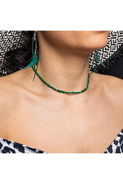 Ezera Colier tip choker Vishal cu malachit sintetic și jad