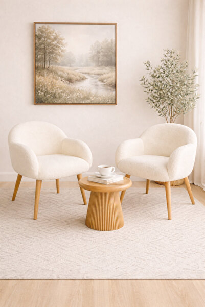 DEKOR MOBİLYACIM Jasmine 2 Berjer Set Ahşap Ayaklı Retro Minimal Berjer Makya...