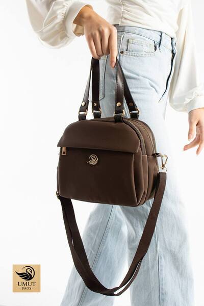 Çanta Trend Monogram Brown Satin Fabric Women's Hand Shoulder and Crossbody Bag