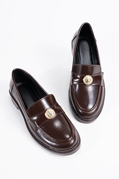 FEMME Mocasini de damă casual cu detalii aurii, pantofi de zi cu zi Mircea Brown