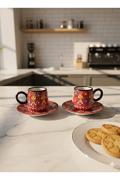 RGS HOMELİFE 2-Piece Handmade Kazan Type 4-Piece Turkish Coffee Cup Set for 2...