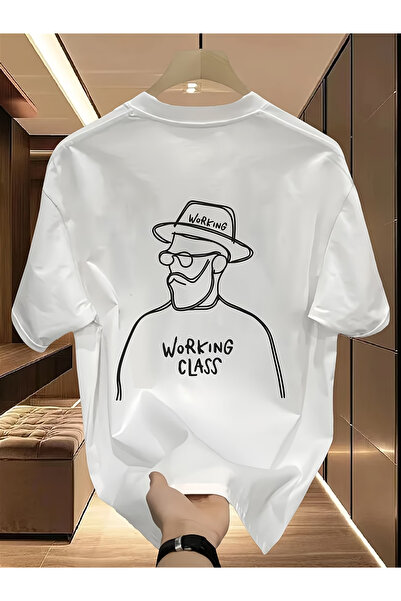 Flow touch تيشيرت أبيض مطبوع قصة فضفاضة للنساء/الرجال للجنسين