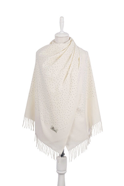 Bursa İpek Cream Solid Color Stoned Winter Shawl