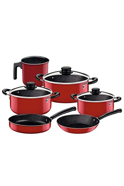 TRAMONTINA 9 Pieces Red Aluminum Cookware Set with Interior and Exterior Star...