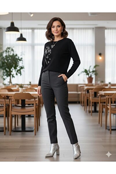 DİĞER1111 Günay Kadın Büyük Beden Bluz Lnst419 Yuvarlak Yaka Taş İşleme