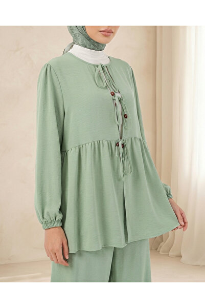 Modamorfo Women's Front Lace-Up Tunic Trousers Double Set 6744 - Mint