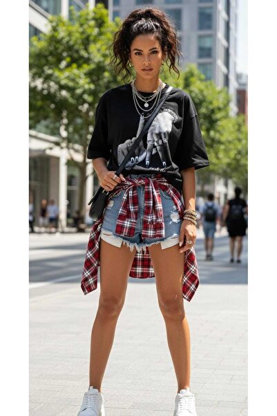 LOTS MODA Γυναικείο T-shirt oversize με εμπριμέ σχέδιο και εφέ πλύσης