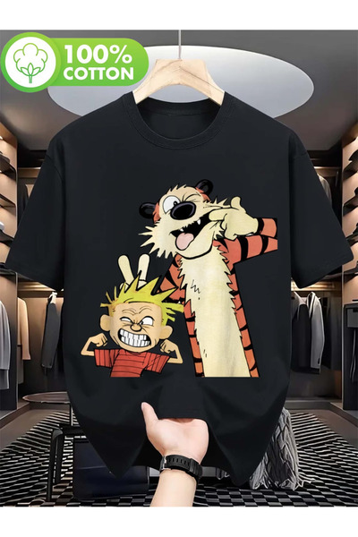 Flow touch تي شيرت مطبوع كبير الحجم للجنسين باللون الأسود