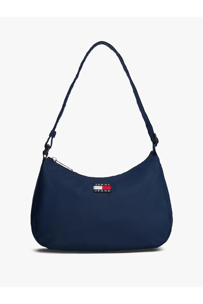 Tommy Hilfiger Kadın Kalın Kısa Kulp Deri Fermuar Kapama Mavi Omuz Çantası AW...