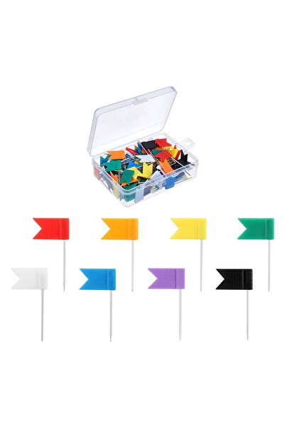 Cerioll Set 160 Pini Harta cu Drapel Colorat, Plastic si Otel, Diverse Culori