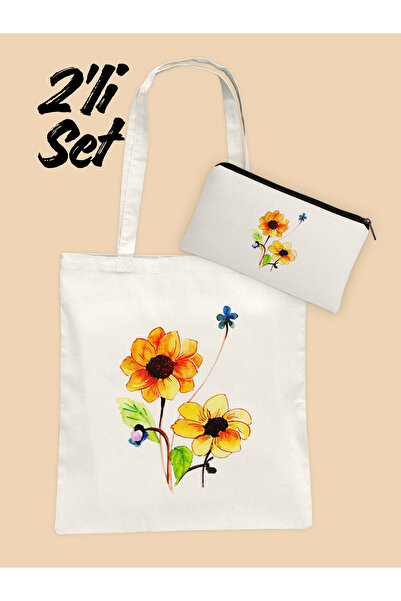 Hayali Şeyler Σετ υφασμάτινη τσάντα και θήκη για στυλό με κίτρινο φλοράλ σχέδ...