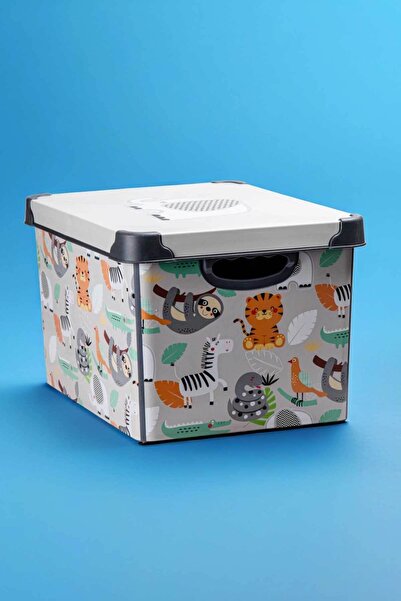 QUTU Style Box Animals Desenli 20 L Dekoratif Oyuncak ve Saklama Kutusu