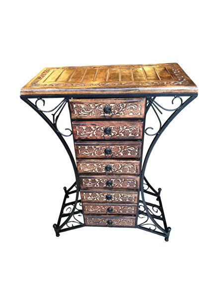 Otantik Çarşı Ahşap Ferforje Dresuar Komodin 8 Çekmeceli 30x60x84 cm.