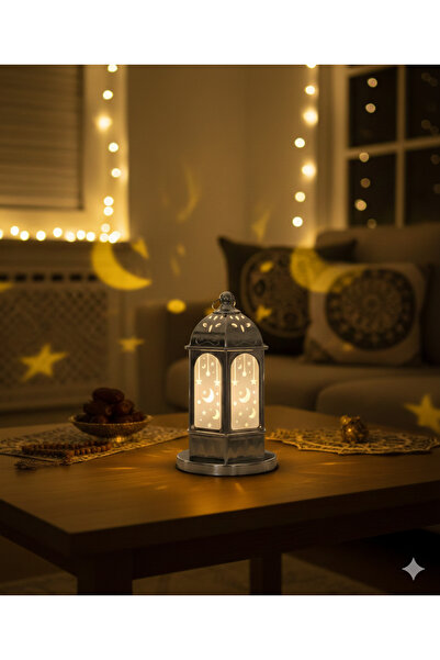 DODOMAR 16 cm Ramazan Ledli Gümüş Tabanlı Parlak Model Fener - Dekoratif Rama...