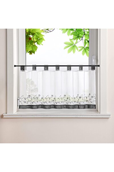 MRTREES Perdea Voal, HeichkelL, Broderie Flori si Frunze, Culoare Gri, 45x90 cm