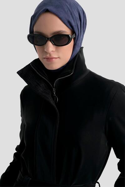 Armine TREND Gizli Fermuarlı Belden Kuşaklı Dik Yaka Giy Çık Siyah 25KT732