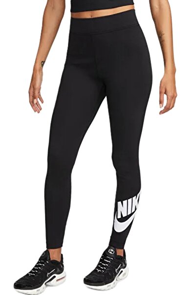 Nike Colanți de damă cu talie înaltă, cu imprimeu, din bumbac, negri