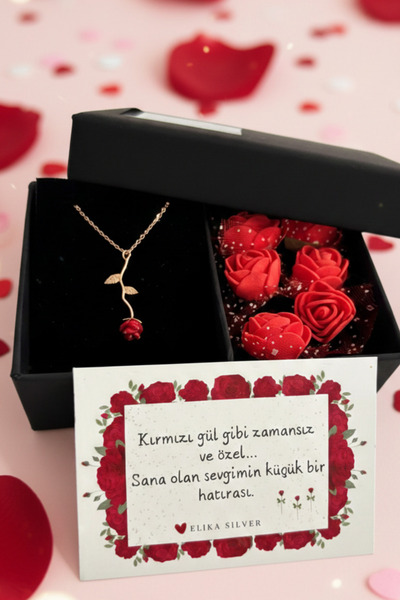 Elika Silver 925 Ayar Gümüş Gül Kolye / Premium Kutu ve Not Hediyeli, Hediye ...