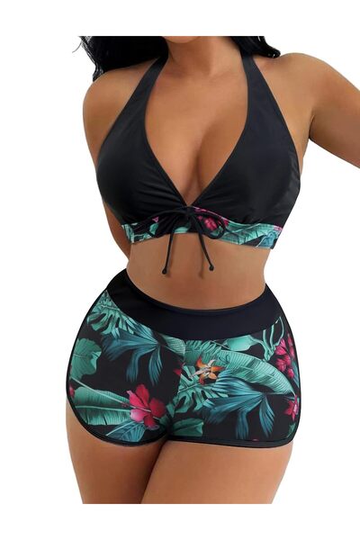 PINK QUEEN Women's Swimsuit, 2 Piece Bikini, Floral Print, High Waist, Remova...