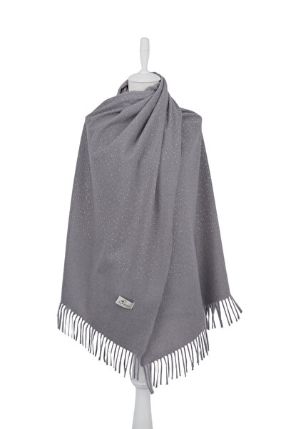Bursa İpek شال شتوي رمادي اللون مزين بالأحجار