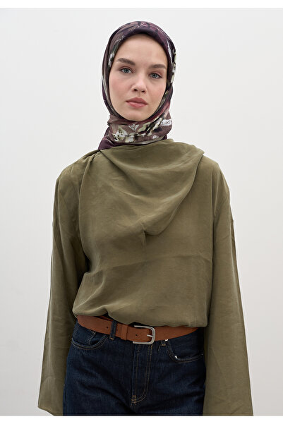 Fresh Ditsy Leaves Pattern Cotton Viscose Scarf Mulberry