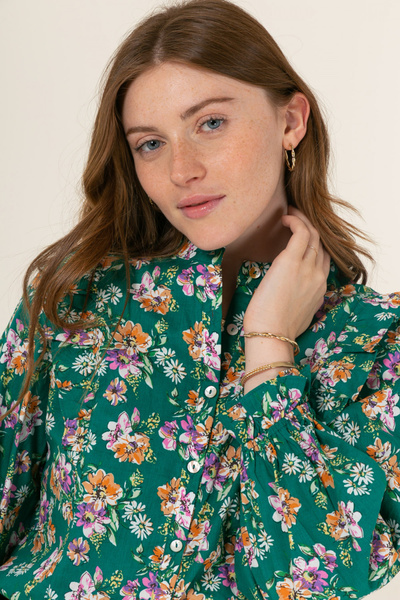 SOFILINE Green cotton shirt with floral print B-ASD90076