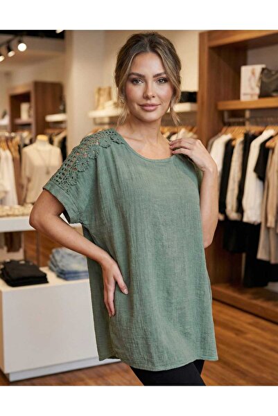 Volupta WOMEN'S BLOUSE IN KHAKI MATERIAL