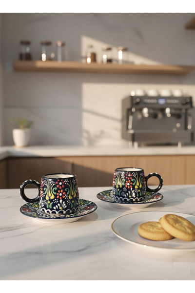 RGS HOMELİFE 2-Piece Handmade Kazan Type 4-Piece Turkish Coffee Cup Set for 2...