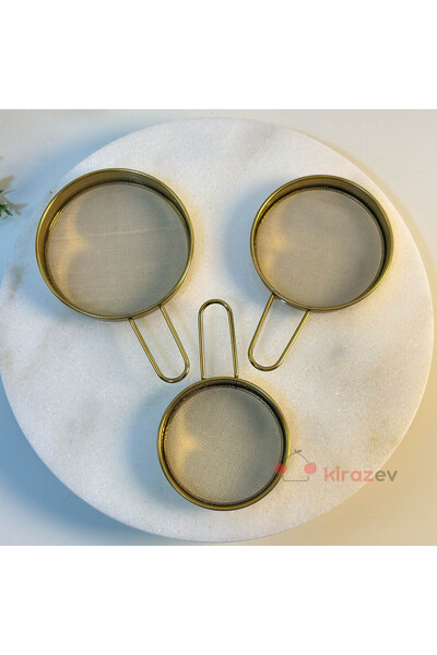 KirazEv 3 Boy Paslanmaz Çelik Gold Un Eleği ve Çok Amaçlı Mutfak Süzgeç Seti ...