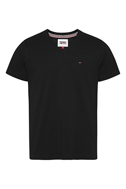 Tommy Jeans Tricou din bumbac cu decolteu în V, negru, mărimea L