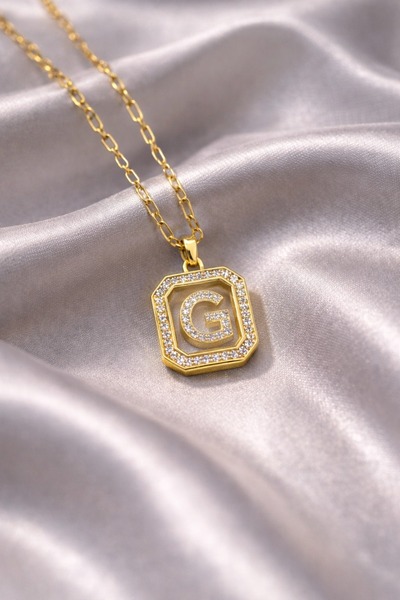 GWOMA Letter Necklace - Women's Steel Necklace - Letter Necklace with Stones ...