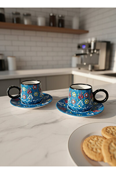 RGS HOMELİFE 2-Piece Handmade Kazan Type 4-Piece Turkish Coffee Cup Set for 2...