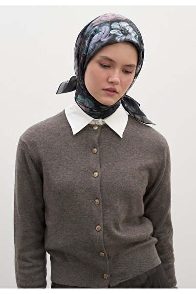 Freshscarfs Φουλάρι από βαμβάκι και βισκόζη με σχέδιο ροζέν, ανθρακί