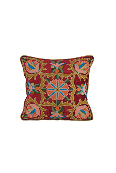 Bursa İpek Pernă decorativă din catifea brodată, roșu burgundă