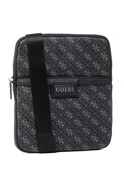 Guess Guess, Dan, Επίπεδη Τσάντα Χιαστί με Φερμουάρ, Υφασμάτινη, Μαύρη, Για Ά...