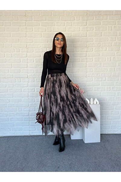 Femella Women Fashion Lined, Elastic Waist, Asymmetrical Cut, Flared Tulle Skirt