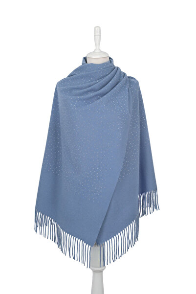 Bursa İpek Indigo Solid Color Stoned Winter Shawl